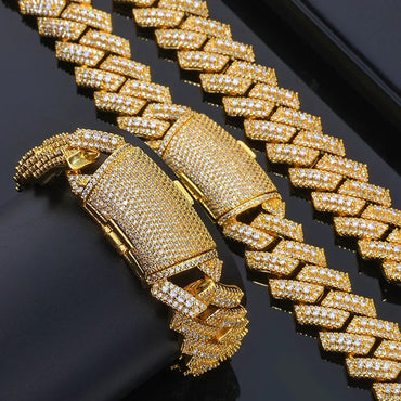 Custom 20mm Triple-Row Rhombus Cuban Chain - CaratixJewelry