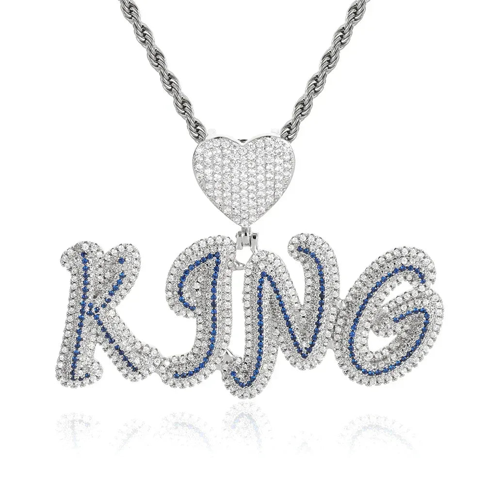 Creative Heart Lock and Calligraphy Letter Pendant Necklace with Micro-Pave Zircon for Men | Caratix Jewelry - CaratixJewelry