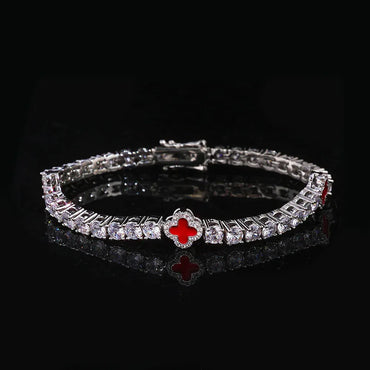 S925 Sterling Silver Moissanite Clover Bracelet | Color Enamel Tennis Chain | Tester Passed Rapper Chain Style | Caratix - CaratixJewelry