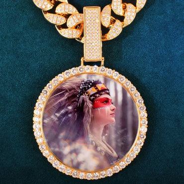 Large Round Epoxy Photo Pendant | Solid CZ Iced Out DIY Custom Hip Hop Necklace - CaratixJewelry