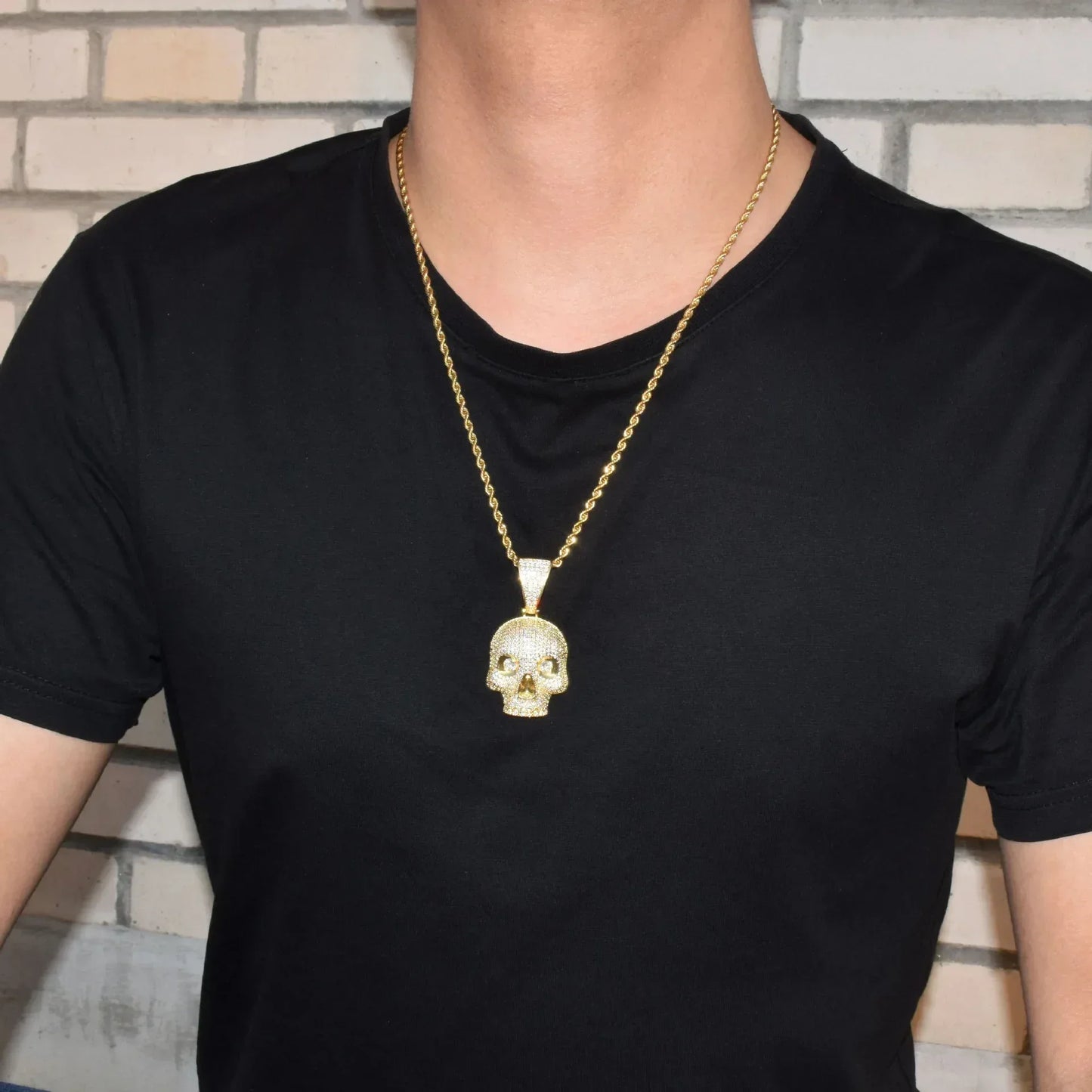 Men's Iced Out Skull Pendant Necklace | Gothic Hip Hop Skeleton Head | Premium Copper CZ Streetwear Bling | Edgy Rebel Jewelry | Caratix - CaratixJewelry
