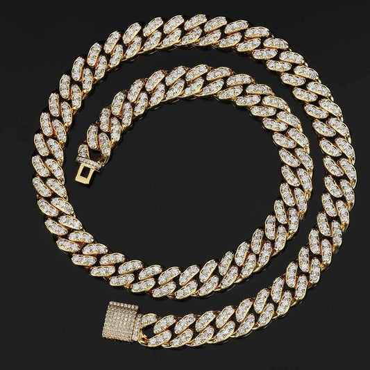 Custom 12mm Single-Row Cuban Link Rapper Iced Out Chain - CaratixJewelry