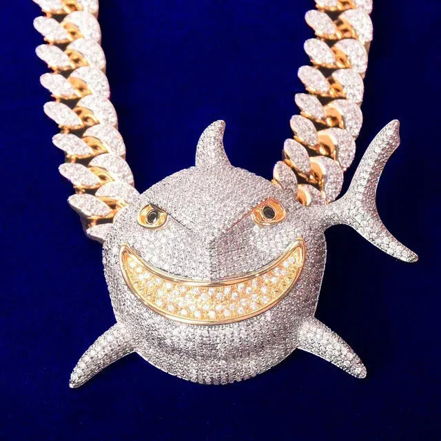 Iced Out Great White Shark Pendant | Big Animal Hip Hop Necklace | Men's Rock & Streetwear Jewelry | Premium Copper CZ Bling | Caratix - CaratixJewelry