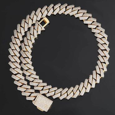 Custom 18mm Three-Row Cuban Chain Necklace Zircon - CaratixJewelry