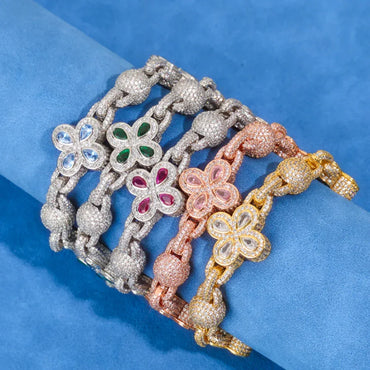 Custom 10mm Color Gemstone Ball Chain | Fully Iced Clasp Hip Hop Bling | Caratix - CaratixJewelry