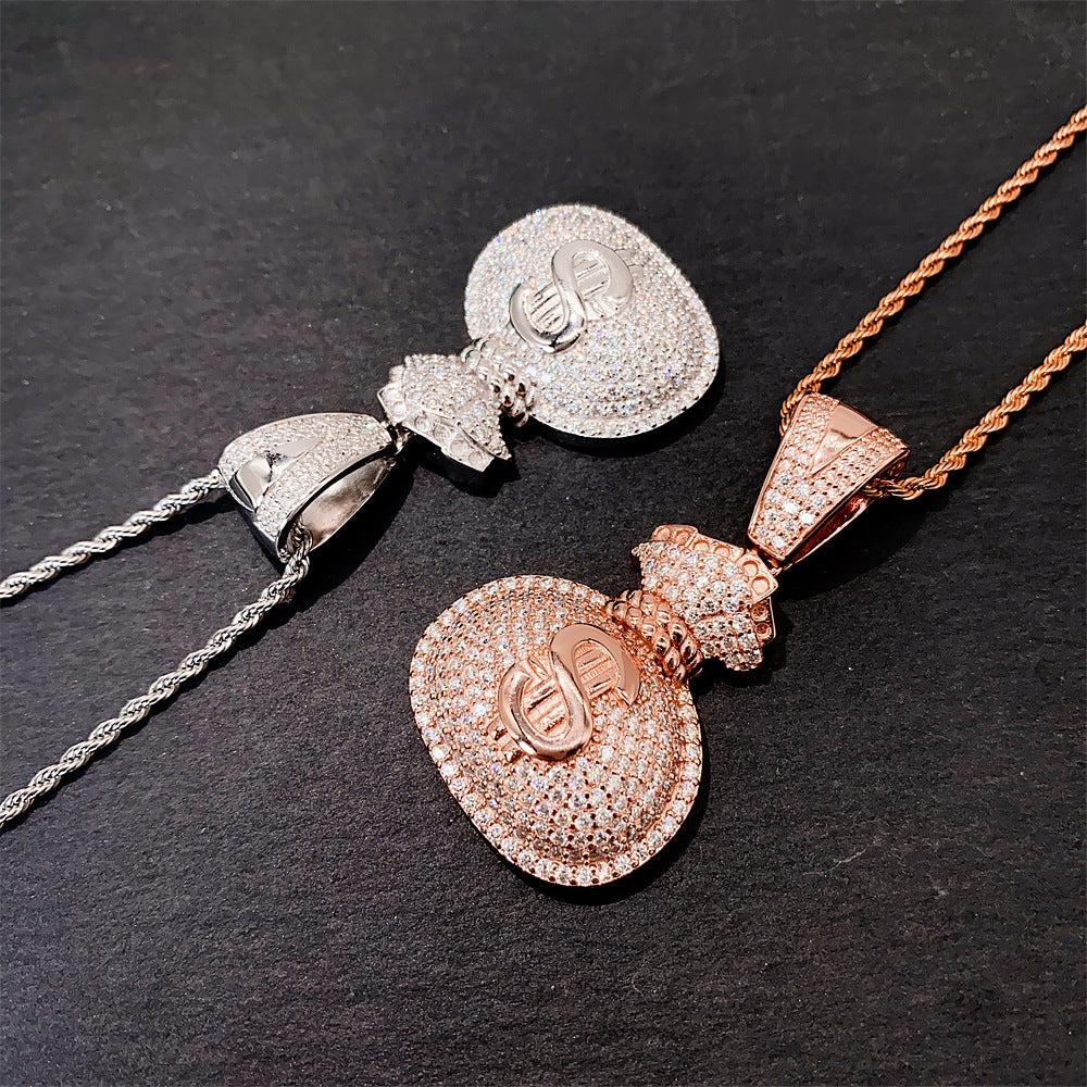 Iced Out Money Bag Pendant | Men's Gold Plated Hip Hop Money Sack Charm | Caratix