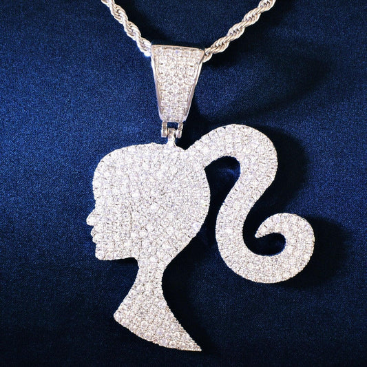 Barbie Pendant Necklace | CZ Iced Out Hip Hop Trendy Unisex Jewelry - CaratixJewelry