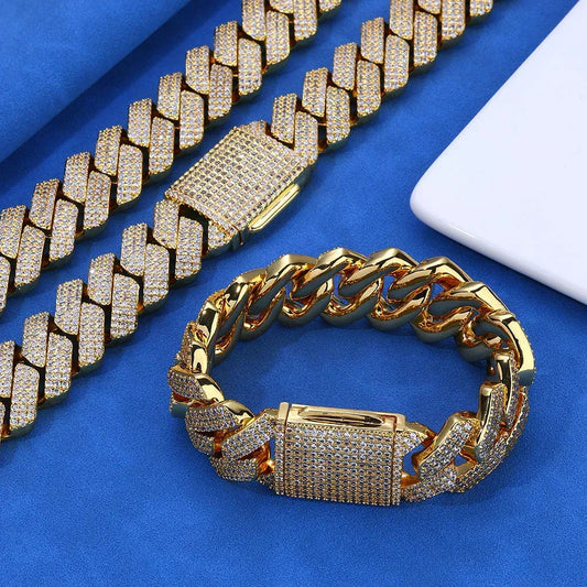 20mm Flip Clasp Triple Row Zircon Cuban Link Bracelet - CaratixJewelry