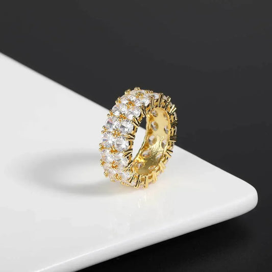 Hollow Double Row Zircon Ring Hip Hop Jewelry Bling Ring for Men | Caratix Jewelry - CaratixJewelry