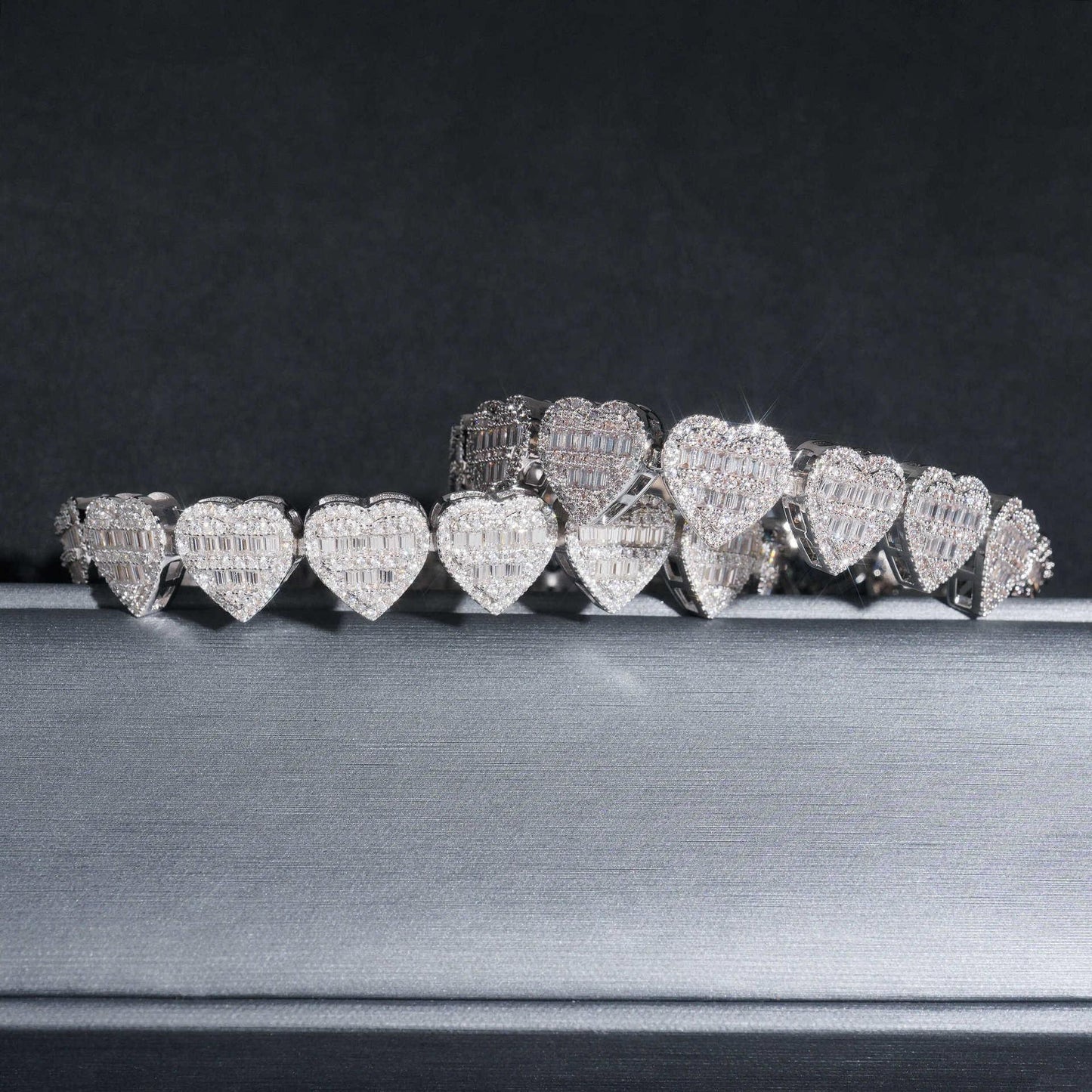 13mm Heart Moissanite Cuban Link Bracelet/Necklace – D Color Stones, S925 Sterling Silver Iced-Out Hip Hop Men’s Jewelry - CaratixJewelry