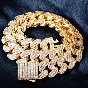 21mm Iced Out Step Cut Cuban Chain Necklace - CaratixJewelry
