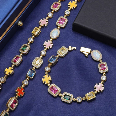 Iced Out Colorful Gemstone Zircon Cuban Link Bracelet Hip Hop Jewelry | Caratix Jewelry - CaratixJewelry