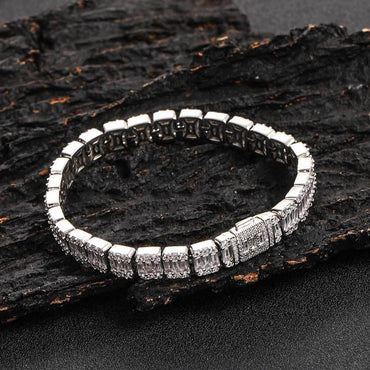 8mm Square Tennis Chain Bracelet with Mixed Zircon and Flip Clasp for Men | Caratix Jewelry - CaratixJewelry