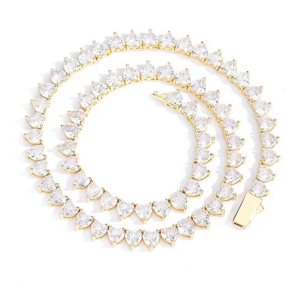 6mm Heart Zircon Tennis Chain Hip Hop Necklace Gold Chain Rapper Style | Caratix Jewelry - CaratixJewelry