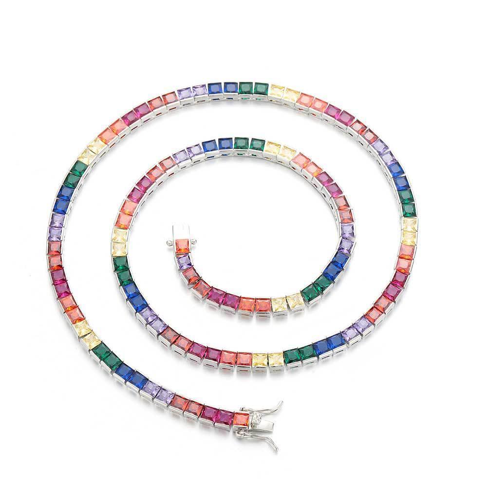 4mm Colorful Zircon Tennis Chain Necklace One Row Gold Plated for Men | Caratix Jewelry - CaratixJewelry