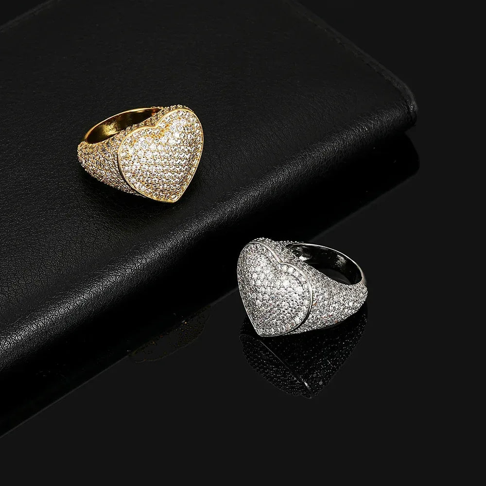Heart-Shaped Zircon Ring with Copper Setting for Men | Trendy Hip Hop Jewelry | Caratix Jewelry - CaratixJewelry