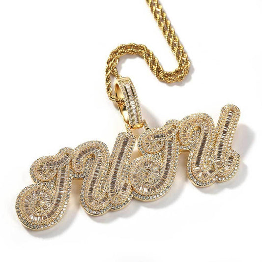 Round and Square Letter Pendant Necklace with Mixed Zircon Stones for Men and Women | Caratix Jewelry - CaratixJewelry