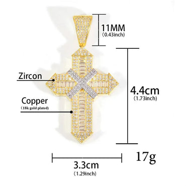 Iced Out Cross Pendant Necklace – Step-Cut Mixed Stone - CaratixJewelry