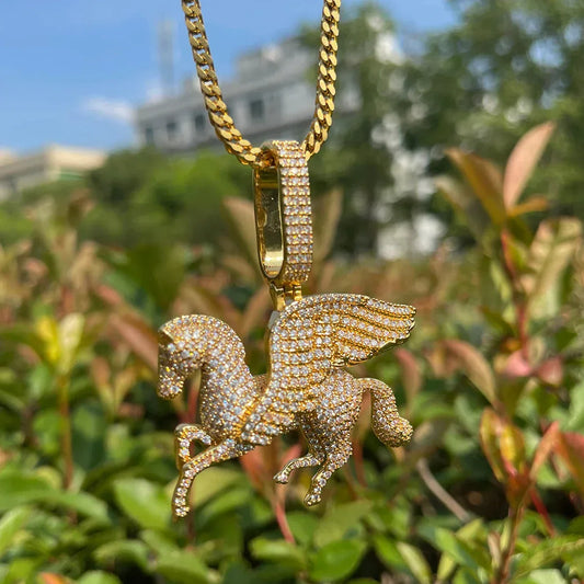 Men's Winged Horse Necklace | Premium Copper CZ Mythical Creature Jewelry - CaratixJewelry