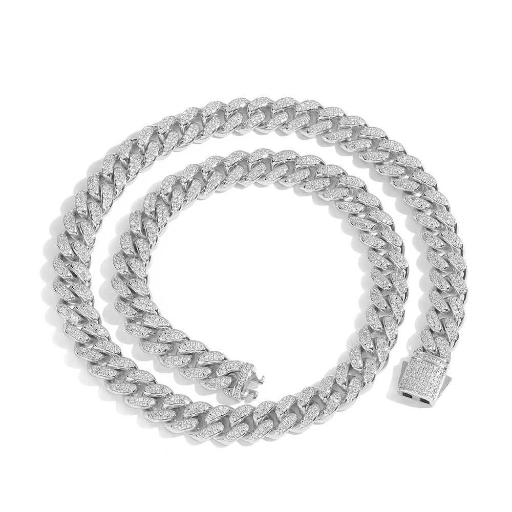 12mm Double Row Iced Out Cuban Chain Zircon Necklace with Spring Clasp for Men | Caratix Jewelry - CaratixJewelry