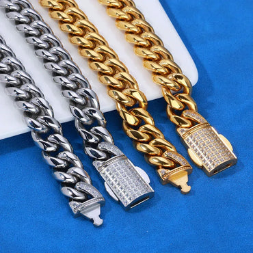 12mm Rounded Cuban Chain Necklace Stainless Steel for Men | Caratix Jewelry - CaratixJewelry