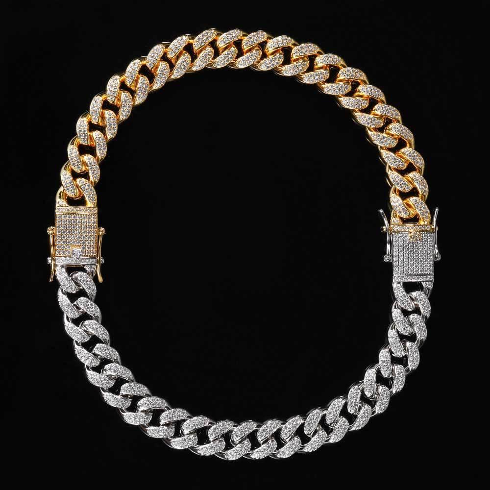 12mm Double Row Cuban Chain Bracelet with Zircon - CaratixJewelry