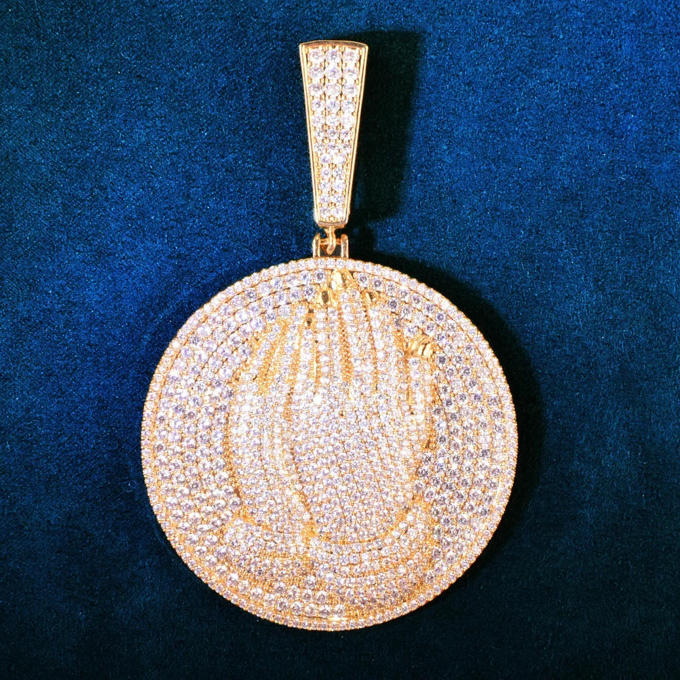 Double-Hand Disc Pendant Necklace | CZ Iced Out Hip Hop Streetwear Sweater Chain - CaratixJewelry