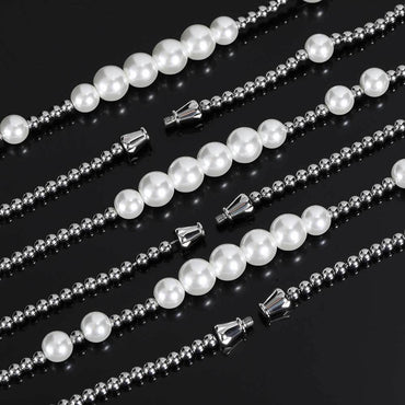 Pearl Beaded Necklace Stainless Steel Ball Chain Vintage Design | Caratix Jewelry - CaratixJewelry