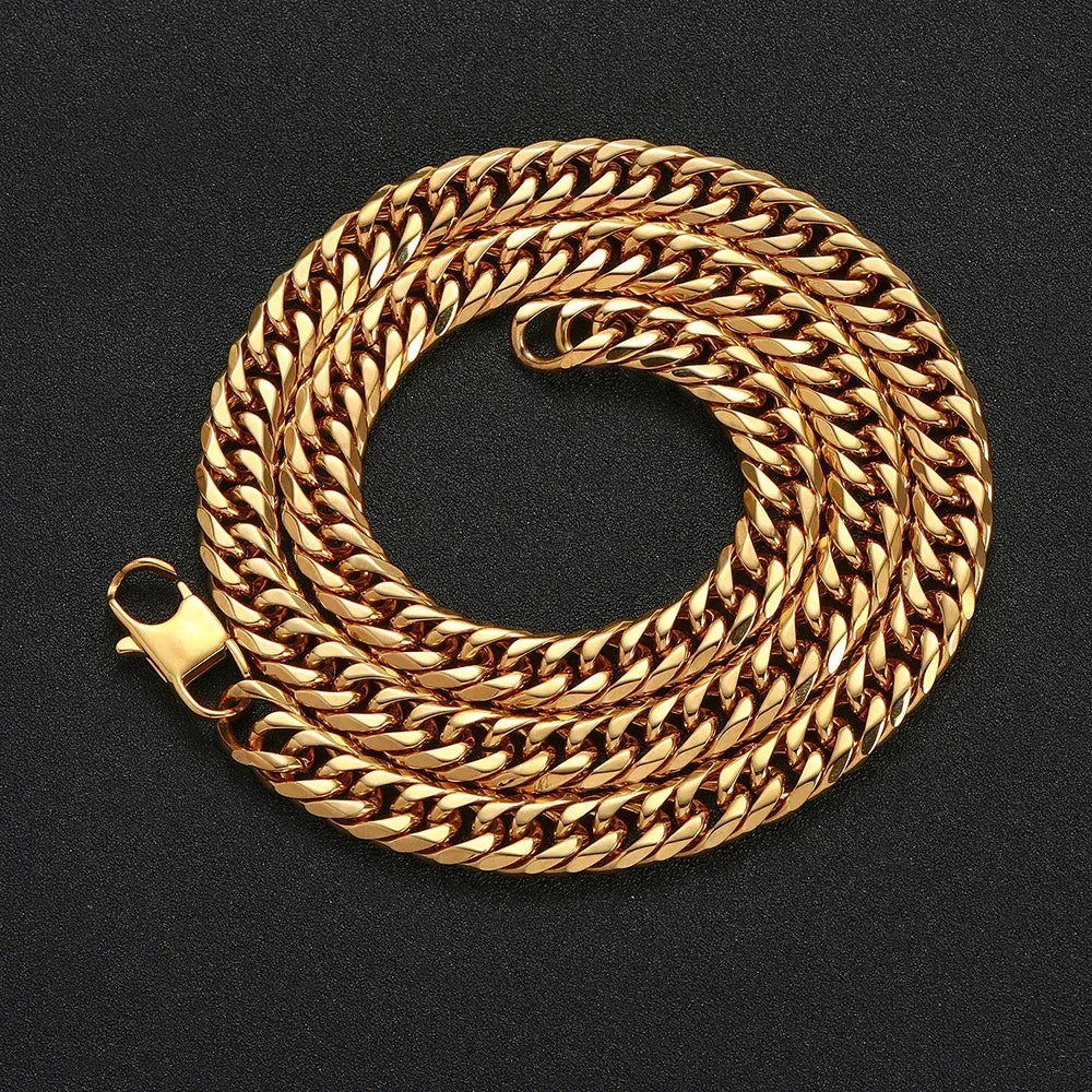 Gold Plated Stainless Steel Cuban Chain Necklace with Cowboy Clasp Titanium Steel for Men | Caratix Jewelry - CaratixJewelry