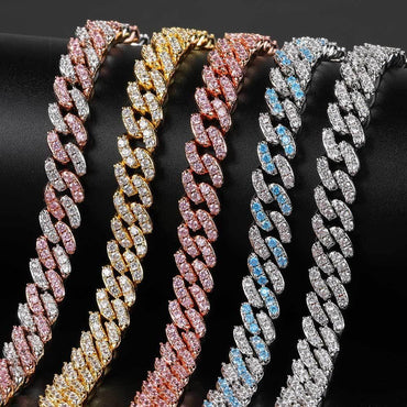 9mm Single Row Cuban Chain Necklace with Zircon Stones - CaratixJewelry