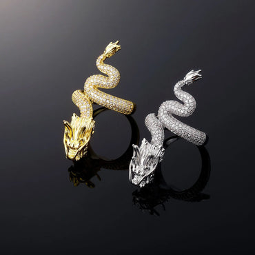 Black Dragon Ring for Men | Neo-Chinese Mythical Serpent Band | Caratix