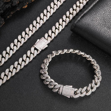 12mm Iced Out Cuban Chain Necklace Double Row Zircon Rapper - CaratixJewelry