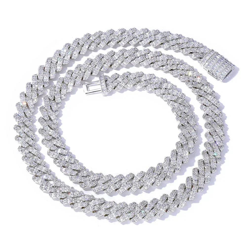 Custom 10mm Rhombus Baguette Cuban Link Chain - CaratixJewelry