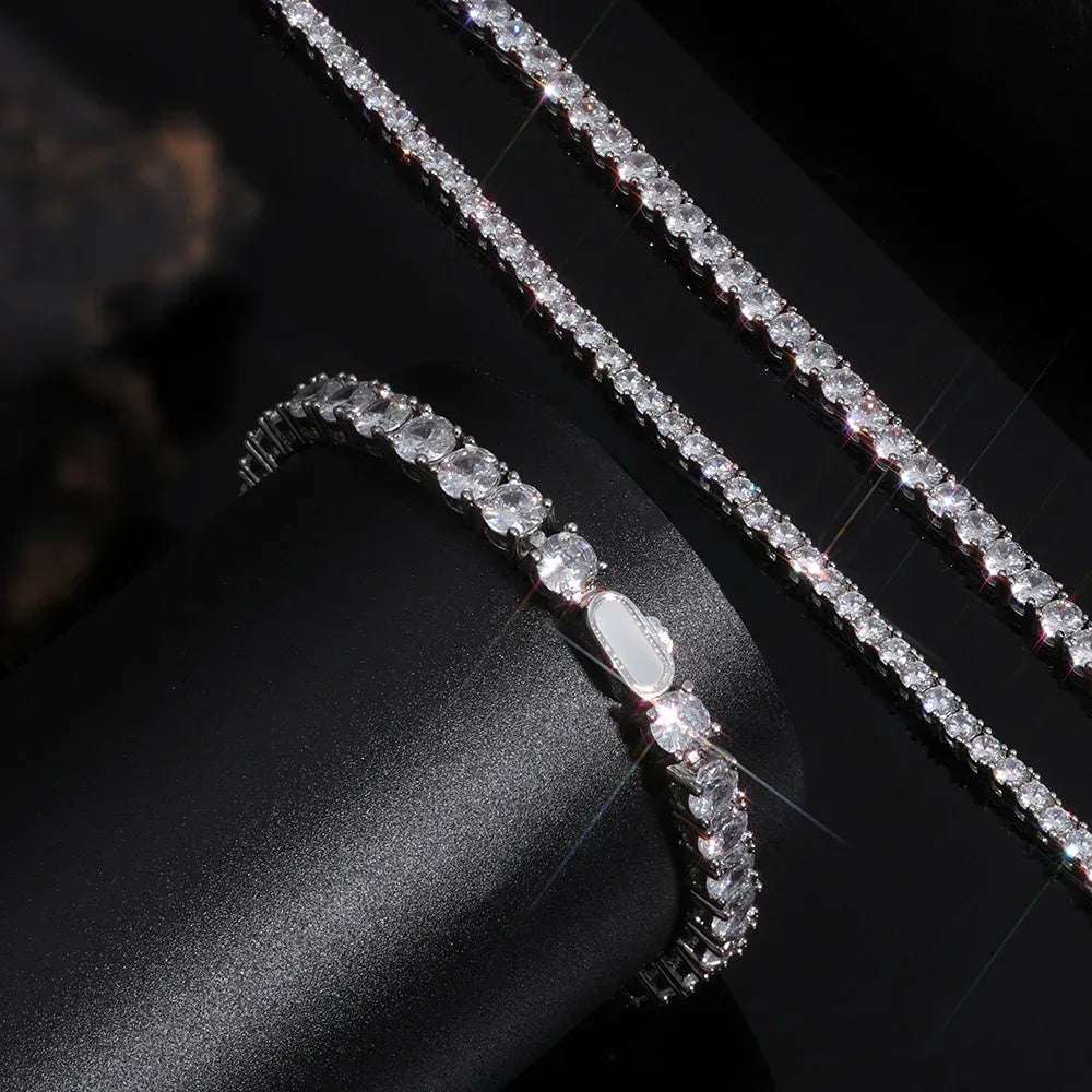 Iced Out Tennis Chain Necklace Single Row Zircon Bling Jewelry | Caratix Jewelry - CaratixJewelry
