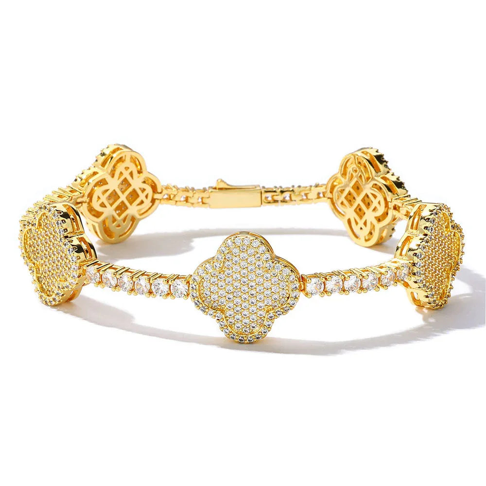 S925 Sterling Silver Moissanite Clover Tennis Bracelet | VVS Moissanite Tester Passed Handpiece | Premium Hip Hop Bling | Caratix - CaratixJewelry