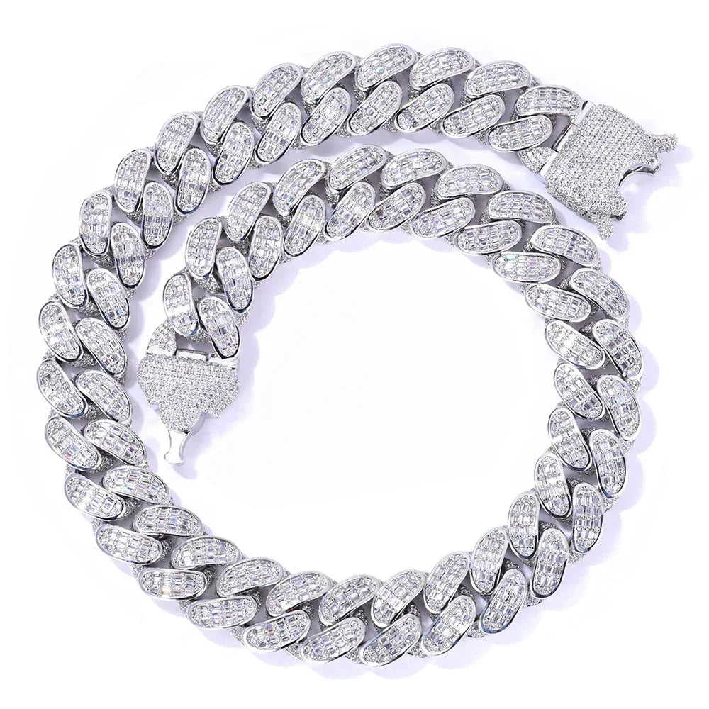 18mm Triple Row Cuban Chain Necklace with Square Zircon - CaratixJewelry