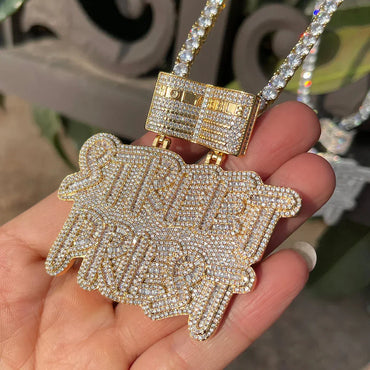 Iced Out "Street Priest" Letter Pendant | Men's Urban Wisdom Necklace | Premium Copper CZ Slogan Jewelry | OG Status Bling | Caratix - CaratixJewelry