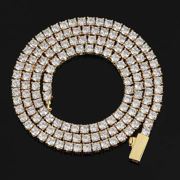 Spring Clasp Single Row Zircon Tennis Chain Necklace Gold Chain Rapper Style for Men | Caratix Jewelry - CaratixJewelry
