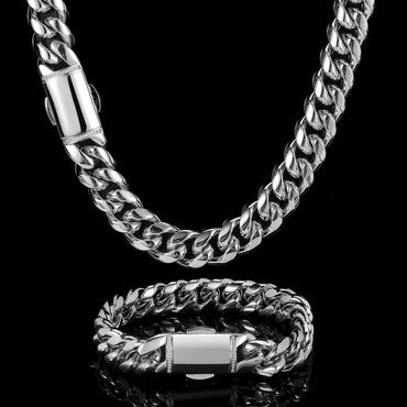 12mm Rounded Cuban Chain Stainless Steel Rapper Necklace for Men | Caratix Jewelry - CaratixJewelry