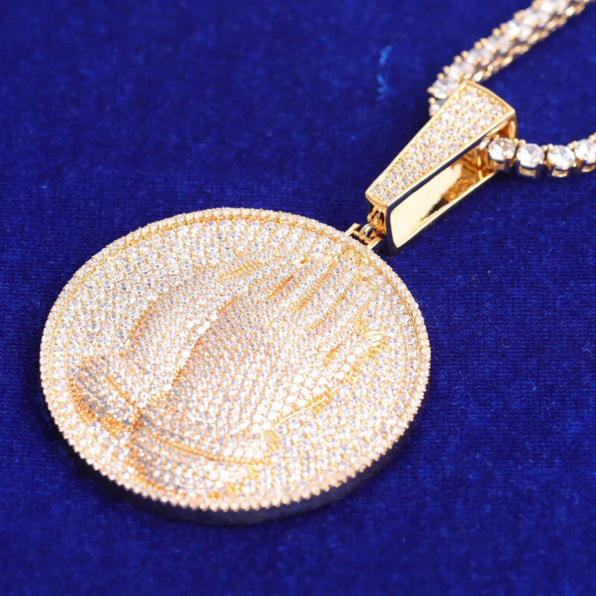 Iced Out Praying Hands Medallion Pendant | Men's Real Copper CZ Necklace - CaratixJewelry