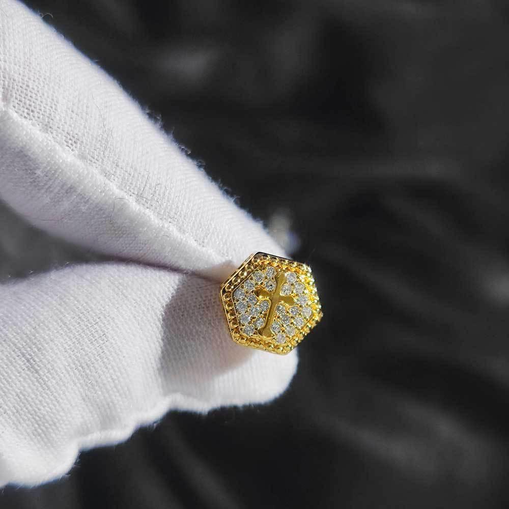 Hexagonal Cross Zircon Stud Earrings for Men and Women | Iced Out Hip Hop Jewelry | Caratix Jewelry - CaratixJewelry