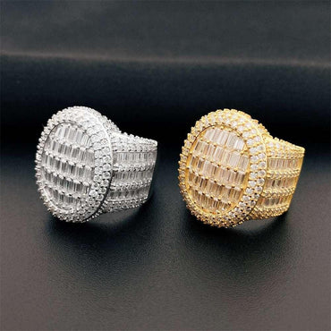 D-Color VVS Step-Cut Moissanite Ring | S925 Silver Unisex Iced Out Hip Hop Jewelry - CaratixJewelry