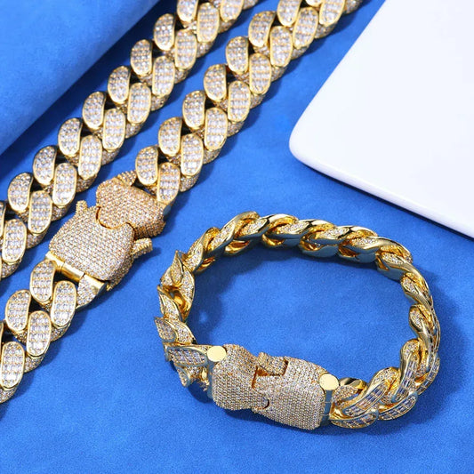 18mm Triple Row T Cut Zircon Cuban Chain Rapper Necklace - CaratixJewelry