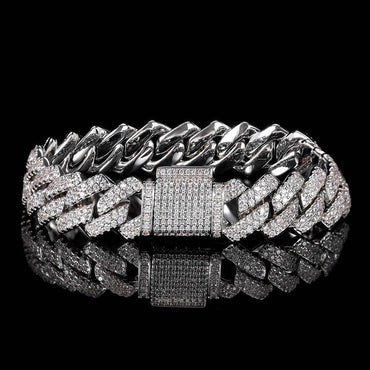 14mm -Pattern Iced-Out Zircon Cuban Link Bracelet - CaratixJewelry