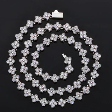 Custom 7mm Hip Hop Clover & Plum Flower Chain Necklace with Zircon Stones for Men | Caratix Jewelry - CaratixJewelry