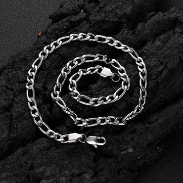 Stainless Steel Figaro Chain Necklace with Box Clasp Hip Hop Style for Men | Caratix Jewelry - CaratixJewelry