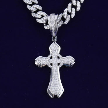 Iced Out Halo Cross Pendant | Women's Round Center Religious Necklace | Premium Copper CZ Elegant Hip Hop Jewelry | Divine Light Charm | Caratix - CaratixJewelry