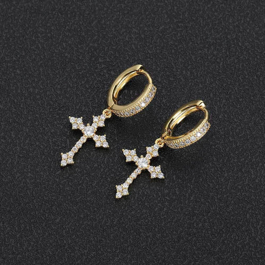 Zircon Cross Stud Earrings with Silver Pin for Men and Women | Trendy Hip Hop Jewelry | Caratix Jewelry - CaratixJewelry