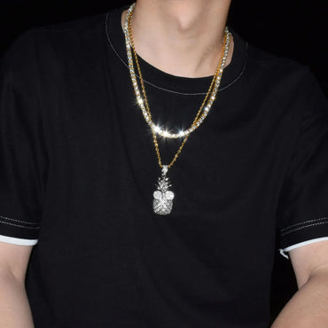 Iced Out 'Cool Pineapple' with Glasses Pendant | Men's Tropical Hip Hop Fruit Necklace | Premium Copper CZ Swag Jewelry | Summer Vacation Bling | Caratix - CaratixJewelry