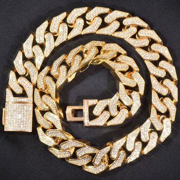 16mm Curved Cuban Chain Necklace with Zircon - CaratixJewelry